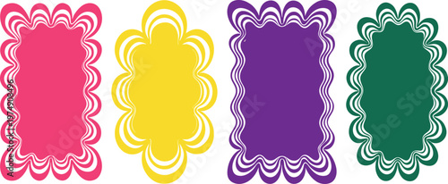 A collection of four vibrant rectangular frames featuring wavy borders in pink yellow purple green Vector