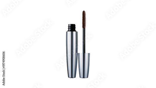 Konstfotografi Isolated elegant brown mascara and applicator brush in a metallic tube, essentia