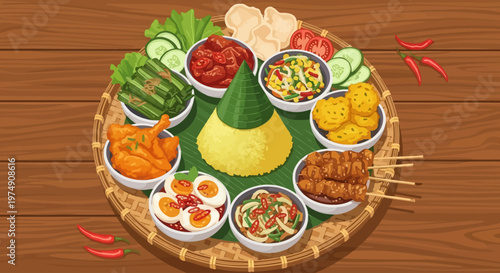 Traditional Indonesian Food Platter Arrangement.