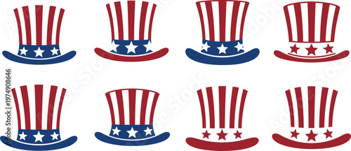 Patriotic uncle sam hat icon set diverse american flag top hats for 4th of july usa designs