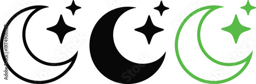 Three crescent moons with stars symbolizing different phases and elements