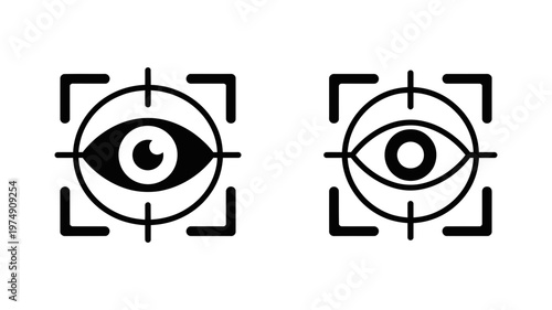 Vision focus and eye tracking sensor icon set for biometric security systems and optical data vector illustration