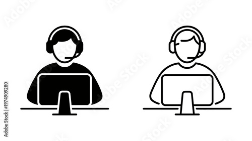 Customer support representative with headset and laptop icon for help desk services and business vector illustration