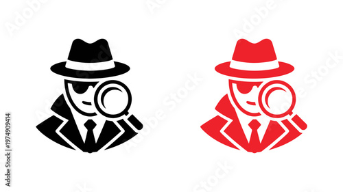 Private investigator with magnifying glass and fedora hat vector for mystery and security audit concepts