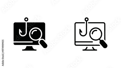 Phishing scam detection and online security vector icon set for protecting personal data from web fraud