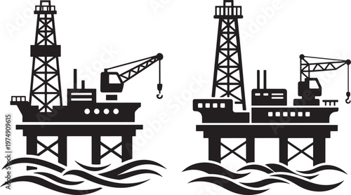Offshore oil rig platform with drilling tower and crane industrial extraction of petroleum resources from the sea fossil fuel energy industry offshore platform drilling industry petroleum