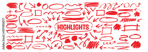 Dynamic highlight and marker show arrow and line highlight and marker energize design. arrow and line move on paper around circle shape pen underline