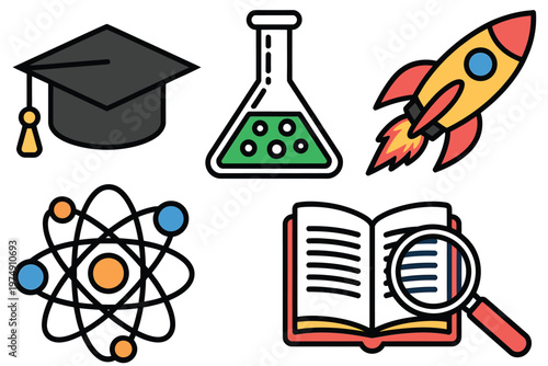 A colorful illustration depicts symbols of education science and future innovation together high quality professional detailed