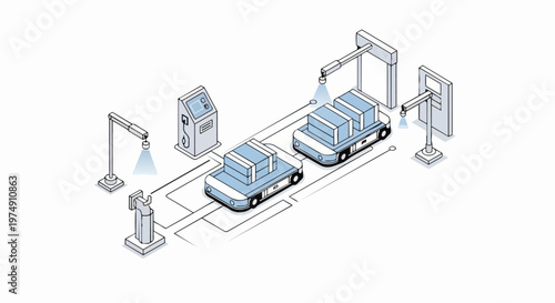 Isometric Automated Warehouse Robotics and AGV Logistics System Illustration