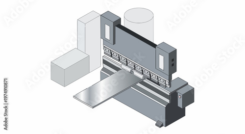 Industrial CNC Hydraulic Press Brake Machine Bending Sheet Metal Isometric Vector Illustration for Manufacturing and Engineering Projects