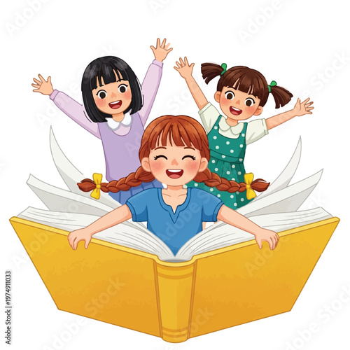 Children Reading Open Book Education Discovery