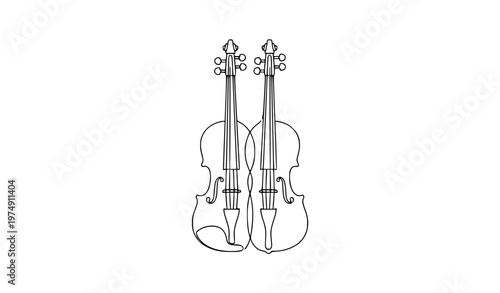 Continuous line drawing of two classical violins minimalist elegant music instrument vector illustration