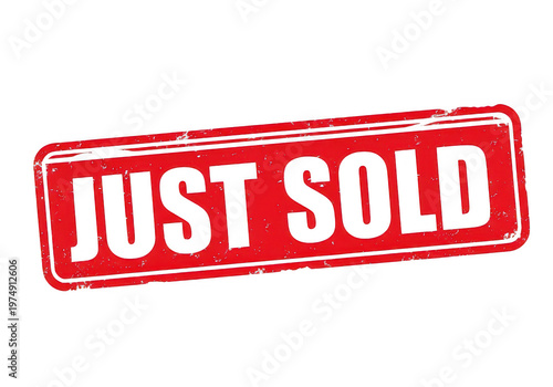 Red stamp indicating a property has just been sold isolated on transparent background