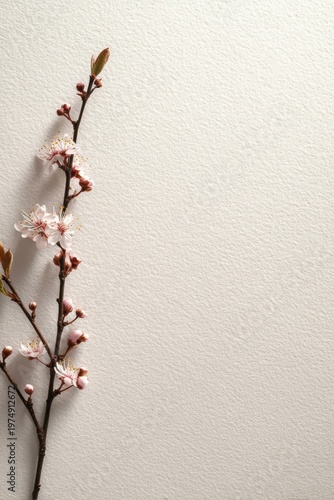 Polished March Card Concept Featuring Single Blooming Branch Placed Diagonally Across Matte
