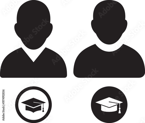 Student graduate user profile icons with graduation caps academic education concept graduation cap white background gender neutral graduate hat higher education graduate education academic