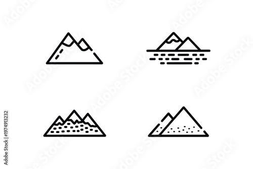 Minimalist line art depicts mountain ranges and watery landscapes in a geometric style high quality professional