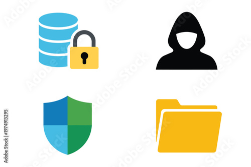 A collection of cybersecurity icons depicting data protection privacy and network security measures high quality professional