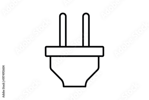 Minimalist Line Drawing of a Standard European Electrical Outlet with Two Prongs, Isolated on White Background for Clear Visibility.