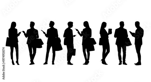 Group of diverse professionals standing and engaged in conversation isolated on transparent background, Vector