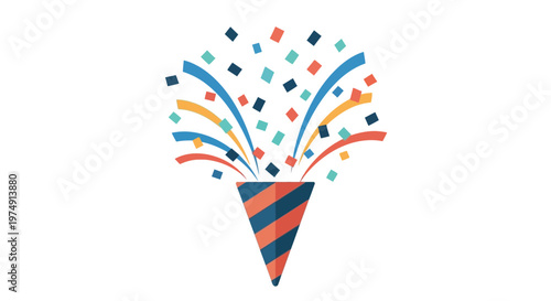 A colorful confetti popper exploding with joy and celebration, creating a festive atmosphere