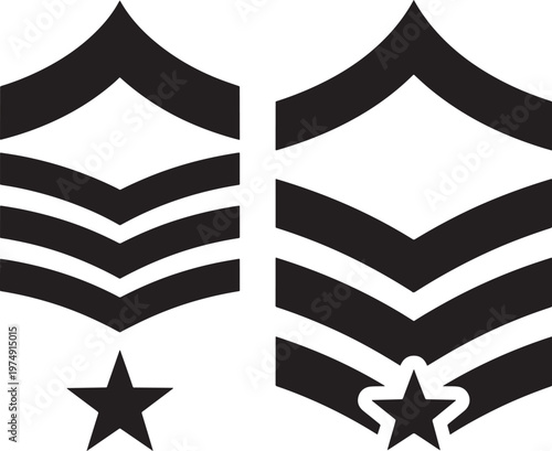 Military rank insignia icon set with chevrons stripes star symbols representing service and authority design element white background law enforcement air force military insignia authority