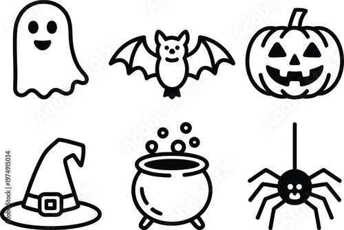 Classic icons representing traditional halloween symbols and themes