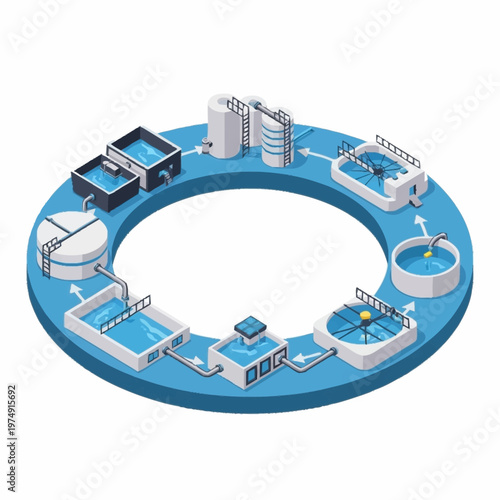 Water purification process isometric circular diagram.