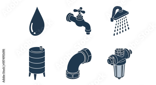 Plumbing and water supply icons a collection of fixtures and components for illustration and design