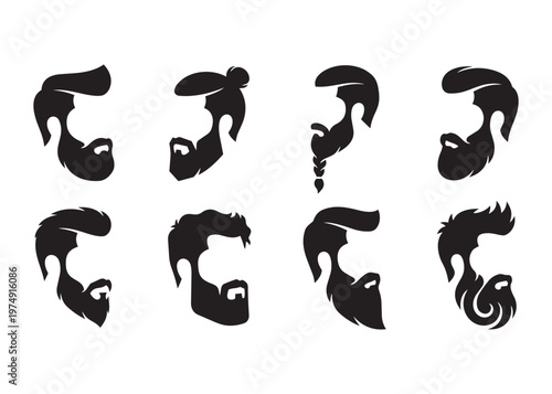 Bearded man hairstyles and beard styles icons silhouette collection.