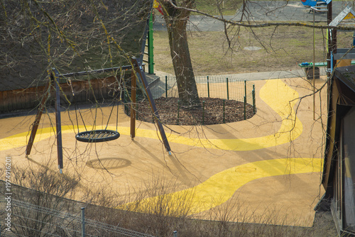 Photography Children playground with swing in urban park outdoor recreation area