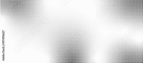 Grunge halftone gradient background. Faded grit noise texture. White and black sand wallpaper. Retro pixelated backdrop. Anime or manga style comic overlay. Vector graphic design
