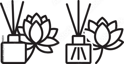 Aromatherapy essential oil diffuser bottle with reeds and lotus flower for relaxation and wellness spa environment home decor line art diffuser aromatherapy relaxation wellness fragrance