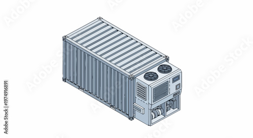 Isometric Refrigerated Shipping Container Illustration for Cold Chain Logistics and Global Freight Transport