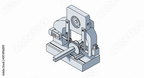 Isometric Industrial Metal Cutting Machine with Steel I-Beam Illustration for Engineering and Manufacturing Concepts
