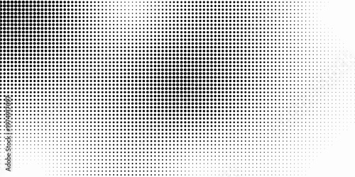 Pixelated bitmap gradient texture. Black and white dither pattern background. Abstract glitchy pattern. Wide raster backdrop.