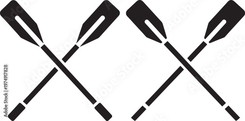 Pair of crossed oars icon symbolizing rowing boating water sports activities line art white background recreation activity navigation adventure vacation pictogram silhouette isolated