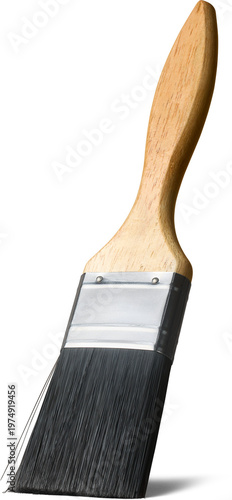 Obraz na plátně paintbrush with wood handle and black synthetic bristles isolated white backgrou