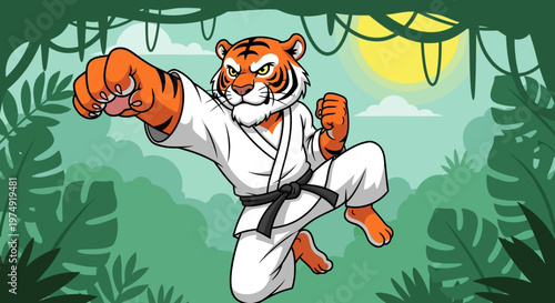 Cartoon tiger in martial arts uniform.