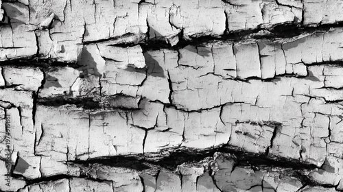 Cracked surface with detailed pattern showing wear over time in black and white
