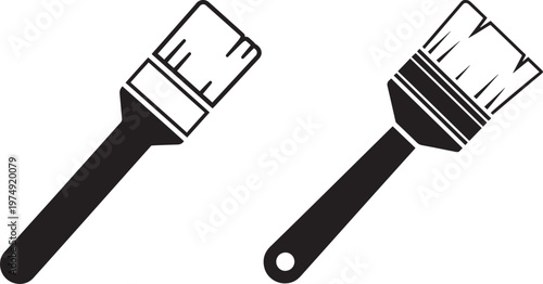 Pair of paint brush silhouette icons for creative art design home renovation projects and professional painting decoration services in hardware and construction with paintbrush silhouette renovation
