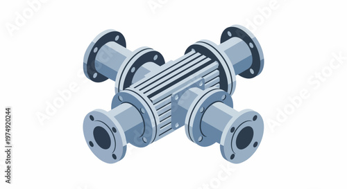 Isometric Industrial Pipe Manifold with Multiple Flange Connections for Plumbing and Engineering