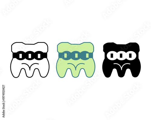 Professional Dental Floss and Interdental Cleaning Icon Set. Silhouette, Line art, T wo tone,