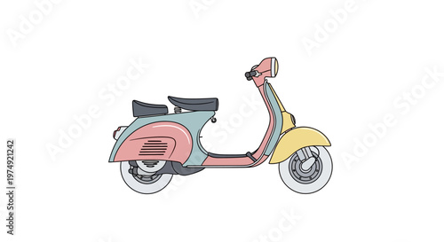 Colorful Vintage Style Scooter Vehicle.