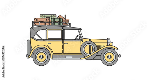 Vintage Yellow Car with Luggage.