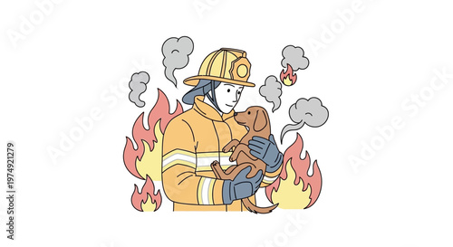 Firefighter Rescuing Child From Flames.