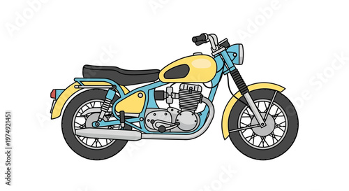 Vintage Yellow Motorcycle Side View.