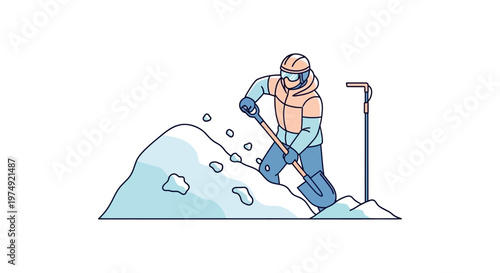 Man shoveling snow in winter gear.