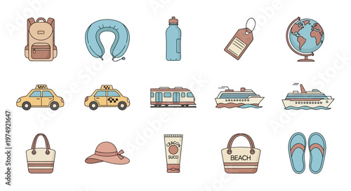 Travel vacation icons and symbols.