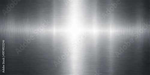 A polished silver stainless steel plate with a brushed metal texture and shiny chrome reflection creates an industrial gray aluminum surface pattern for a metallic material wallpaper backdrop