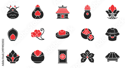 Collection of Japanese food and culture icons.